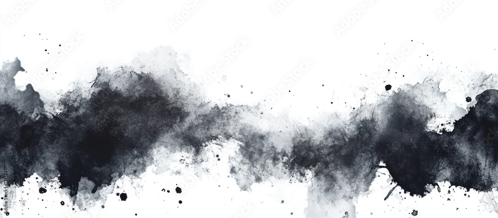 Poster abstract black ink swirl on white background providing ample space for text or design elements in cr