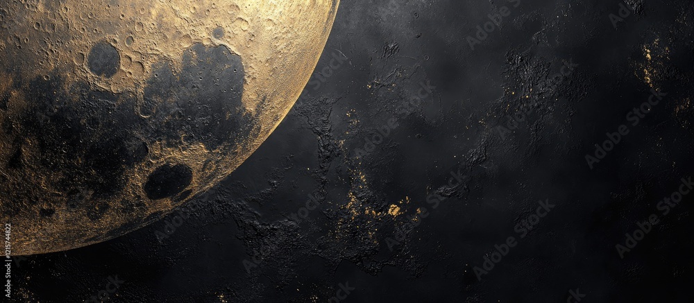 Aufkleber luminous lunar landscape in black and gold tones ideal for mockups and overlays featuring ample empt