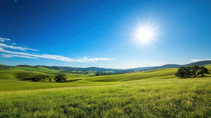 Obraz premium Stunning Sunny Day in Rolling Green Hills Landscape