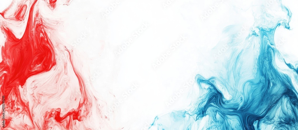 Poster abstract marbled liquid texture featuring blue and red swirls with ample copyspace for creative text