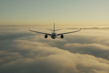 Airliner Above Golden Hour Cloud Sea