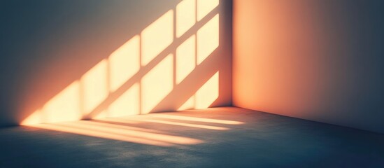 Minimalist interior setting with soft shadows and warm light creating an elegant backdrop for text or graphic overlay.