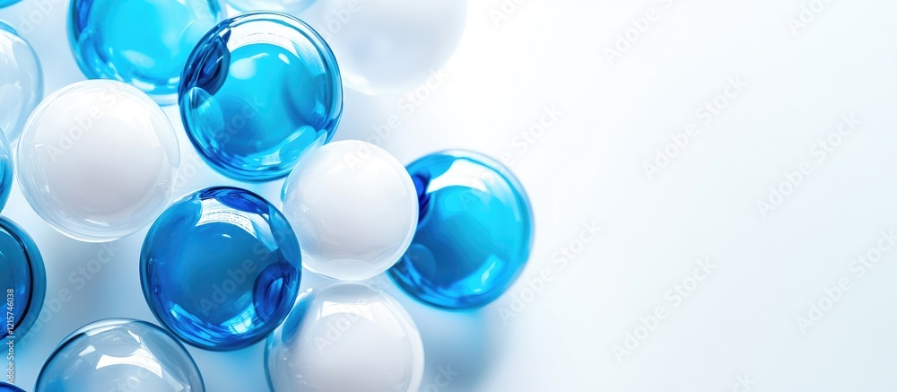 Poster abstract led bulbs in shades of white and blue on soft background with copyspace for text and design