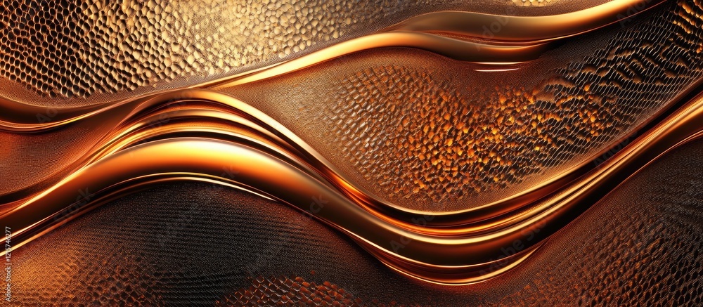 Poster elegant abstract metallic background featuring smooth waves in bronze and gold tones with ample spac