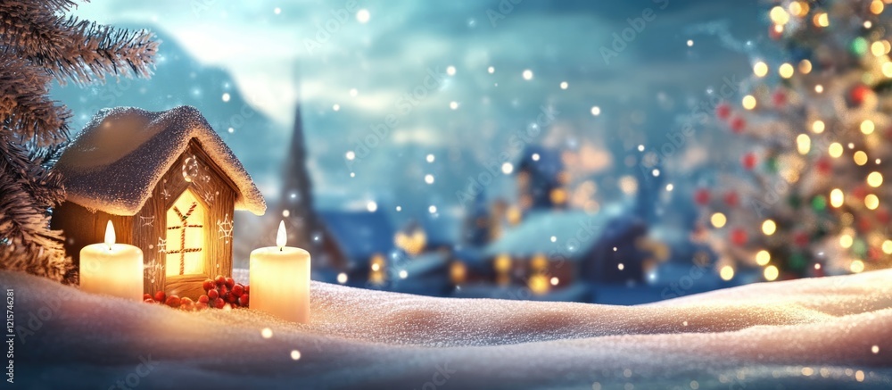Aufkleber charming christmas scene featuring candles with a serene winter backdrop and ample empty space for c