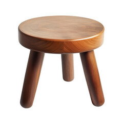 wooden stool with a round top and three sturdy legs. showcasing a smooth. polished finish it serves as a functional piece of furniture. ideal for seating or as a decorative accent in various settings