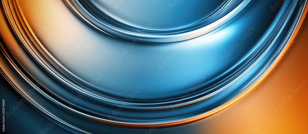 Poster colorful abstract metallic background with curves in blue and orange tones featuring space for text 