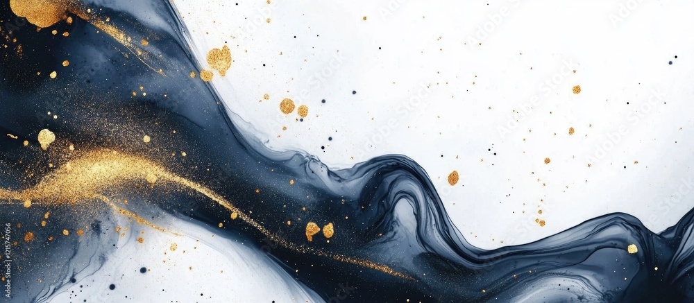 Poster deep blue and gold abstract ink marble texture with space for text and design elements
