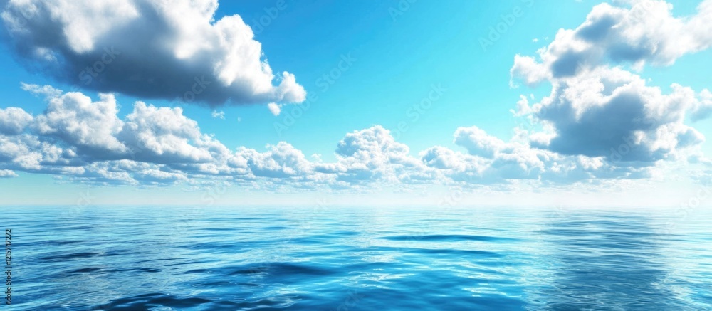Poster serene ocean landscape under a dynamic cloud-filled sky with ample space for text and design element