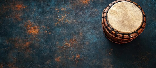 Fototapeta premium Abstract View of Djembe or Conga Drum on Dark Surface with Blank Copyspace for Creative Text or Design Elements
