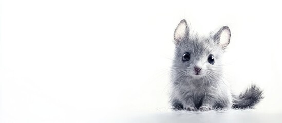 Obraz premium Cute Chinchilla with large expressive eyes and a fluffy tail on a clean white background ideal for text placement and pet-themed designs