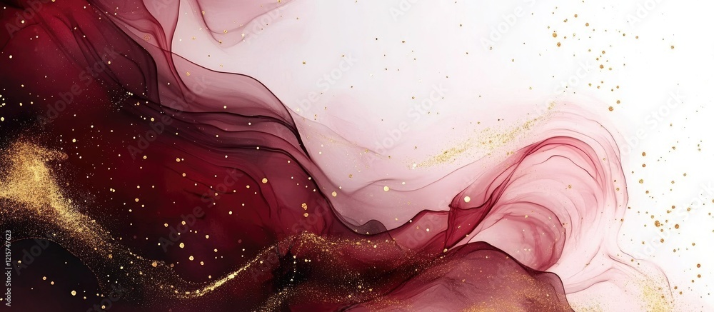 Aufkleber abstract alcohol ink artwork featuring rich reds and gold accents with a clean empty space for custo