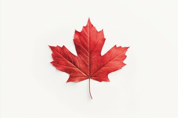 Single Red Maple Leaf on White Background
