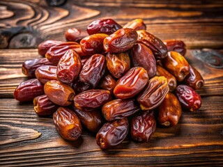 Obraz premium Drone View Dates Fruit Heap Wooden Plank Table Selective Focus Photography