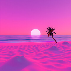 80's style neon beach illustration