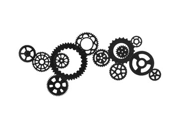 Black paper gears on white background