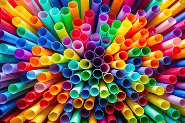 Top View Drinking Straws Photography:  Rule of Thirds Composition, Text Space, Colorful Straws, Beverage Accessories