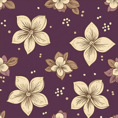 Floral pattern with beige flowers on purple background