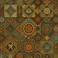 Seamless pattern of middle eastern mosaics featuring arab and turkish influences celebrating civilizations of judaism christianity and islam