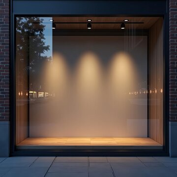 Empty Store Window Display Mockup with Modern Retail Space and Professional Lighting Design Template