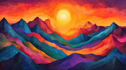 Sunset Over Colorful Mountains: A Vivid Landscape