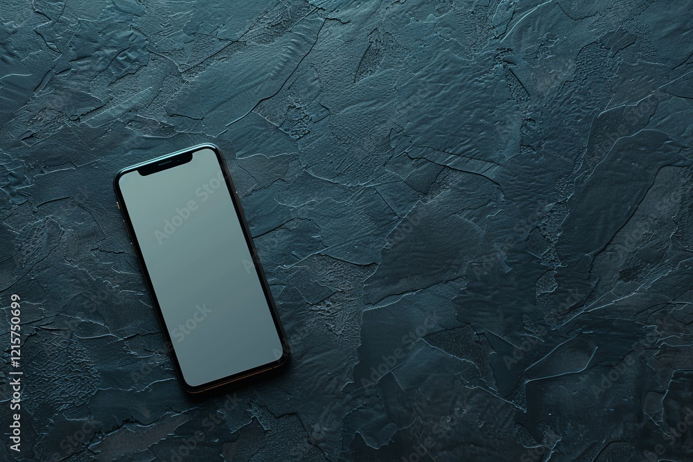 Poster modern smartphone on textured dark surface with space for text and applications, ideal for technolog