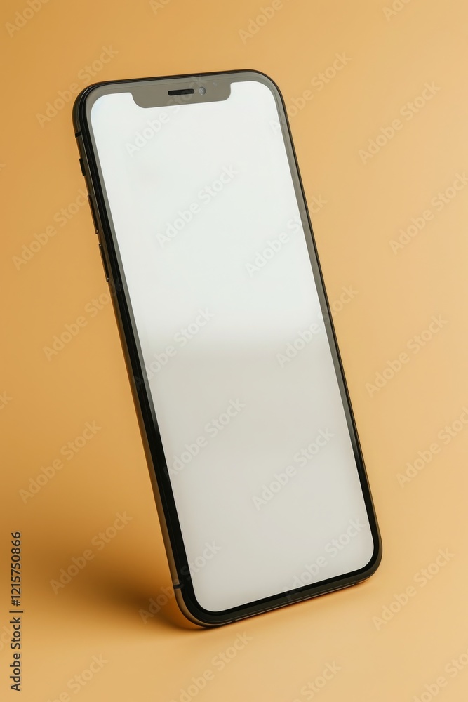 Aufkleber blank smartphone on a vibrant orange background, showcasing a modern design, perfect for displaying 