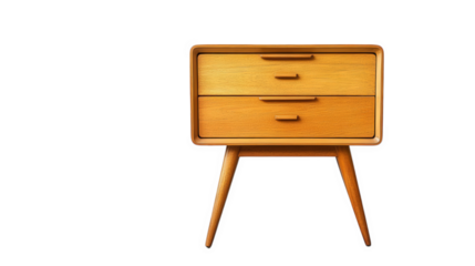mid-century modern wooden chest of drawers with three spacious drawers and tapered legs. showcasing a sleek and minimalist design it serves as a stylish storage solution suitable for various living sp