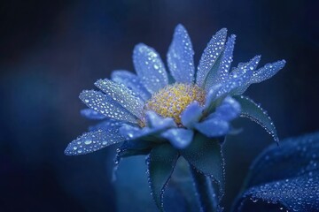 Fototapeta premium Dew-kissed Blue Flower Macro Photography