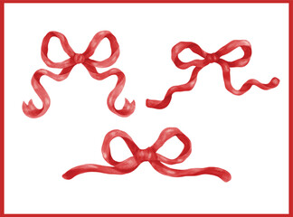 Whimsical Red Coquette Ribbon Bow Decorative watercolor Wavy Aesthetic set