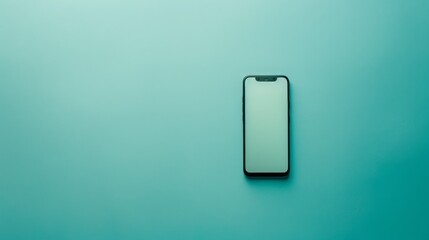 Minimalistic Smartphone Displaying Blank Screen on Soft Turquoise Background Ideal for Template Use and Modern Technology Concepts in Visual Media
