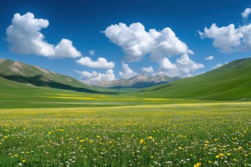 Vibrant Wildflower Meadow Landscape with Mountains