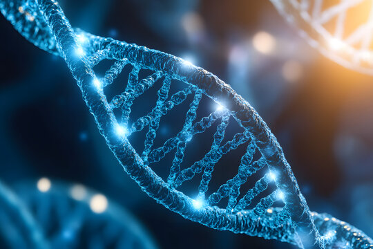 3D Rendering of a Blue DNA Molecule for Science and Medical Concepts