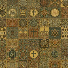 Naklejka premium Seamless pattern of middle eastern mosaics featuring arab and turkish influences celebrating civilizations of judaism christianity and islam