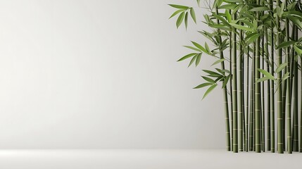 Minimalist white room with bamboo plants.