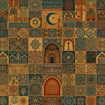 Seamless pattern of middle eastern mosaics featuring arab and turkish influences celebrating civilizations of judaism christianity and islam