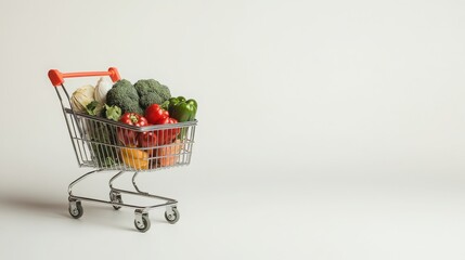 Fresh and Organic Vegetables in Shopping Cart on a Minimalistic Background for Healthy Lifestyle and Nutrition Concepts