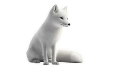 stylized. realistic depiction of an arctic fox sitting gracefully against a minimalistic white background. highlighting its soft fur and distinct features this artistic representation emphasizes the b