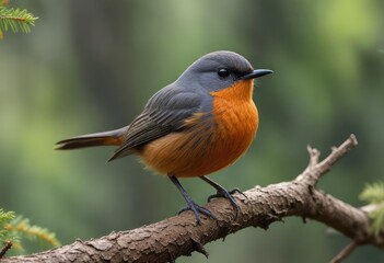 Fototapeta premium Black redstart perched on a branch in the forest, with blurred background, ornithology, black redstart, phoenicurus ochruros