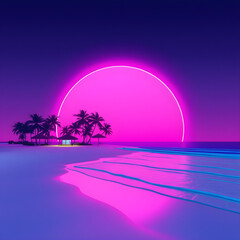 Naklejka premium 80's style neon beach illustration