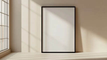 Blank Canvas in Minimalist Interior: Sunlit Room with Mockup Poster