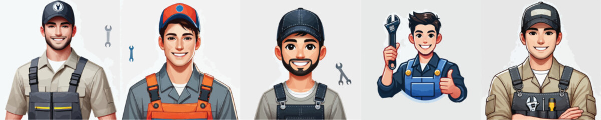 vector set of workshop worker characters