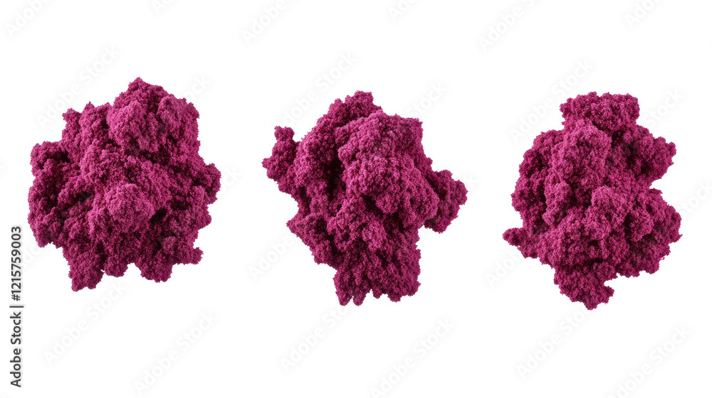Poster purple powders splattered in a collection of shapes generative ai