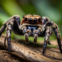 Macro Shot of Tarantula: Intricate Details Against Jungle Backdrop