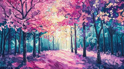 Enchanted Pink and Teal Forest Path