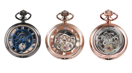 Antique Pocket Watches on Transparent Background Generative AI