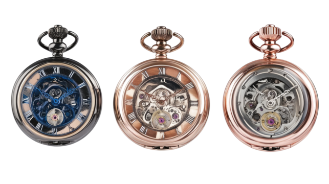 Antique Pocket Watches on Transparent Background Generative AI