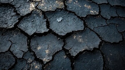 Fototapeta premium Cracked dark soil, drought, arid land, background texture, environmental