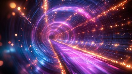 Obraz premium Exploring a Vibrant and Dynamic Light Tunnel in Space