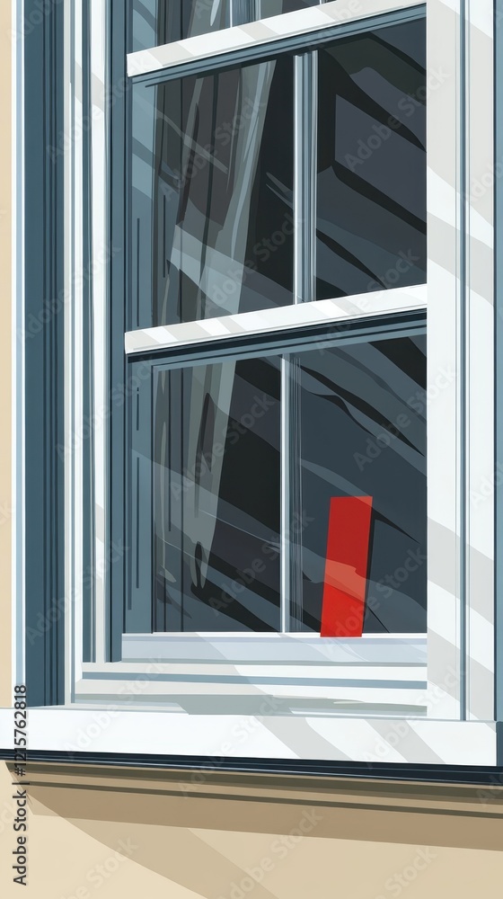 Poster a red rectangle viewed through a window pane
